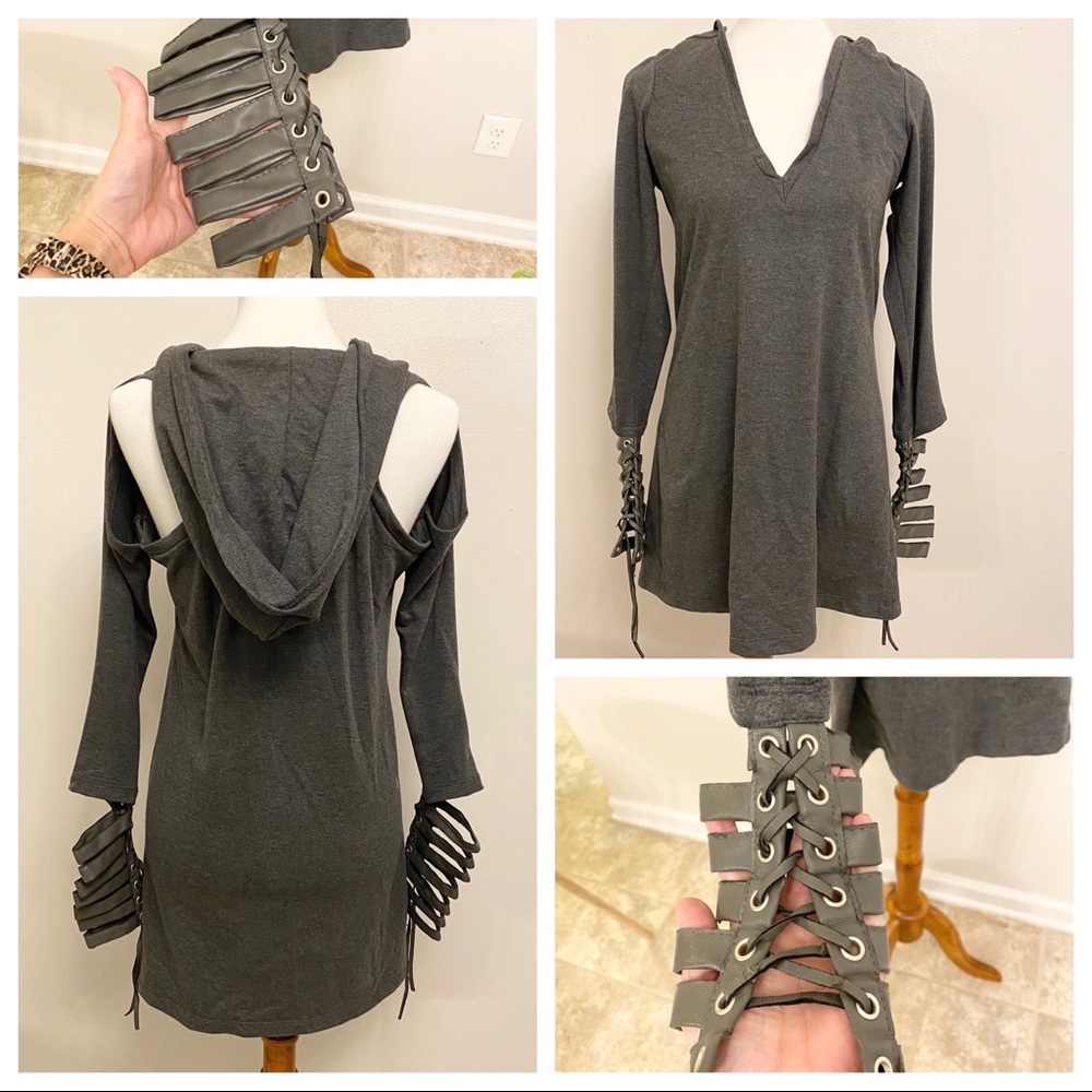 RARE Stella & Jamie rock sweatshirt leather dress